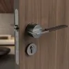 Haobao door lock bedroom home magnetic silent room door lock, grey Nordic leather split lock, indoor wooden door handle details Picture